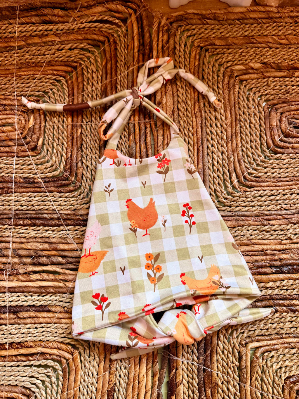 Gingham chickens oaklynn top + Kaia bummies + Aelin band