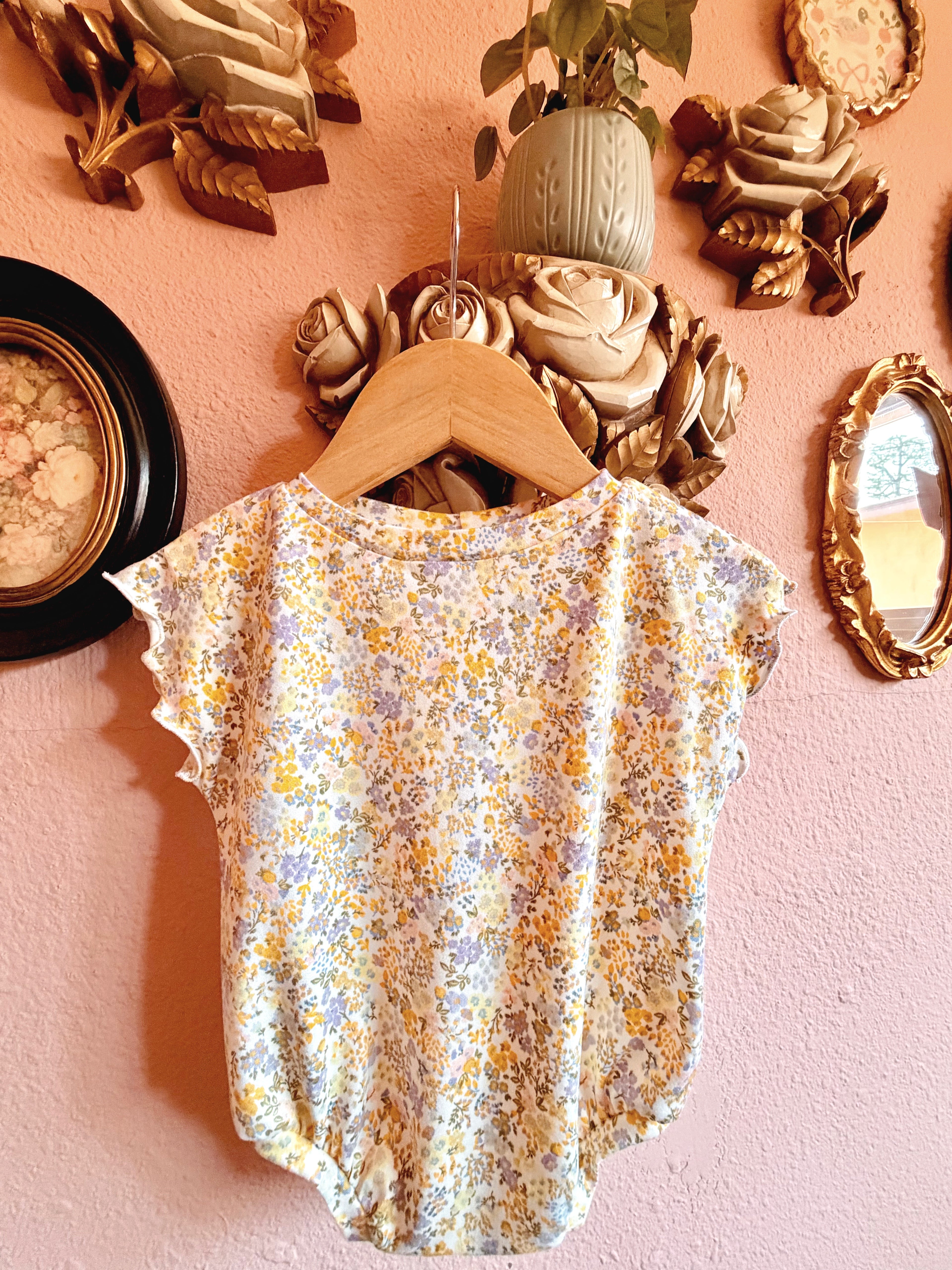 Purple/yellow floral Sofia romper