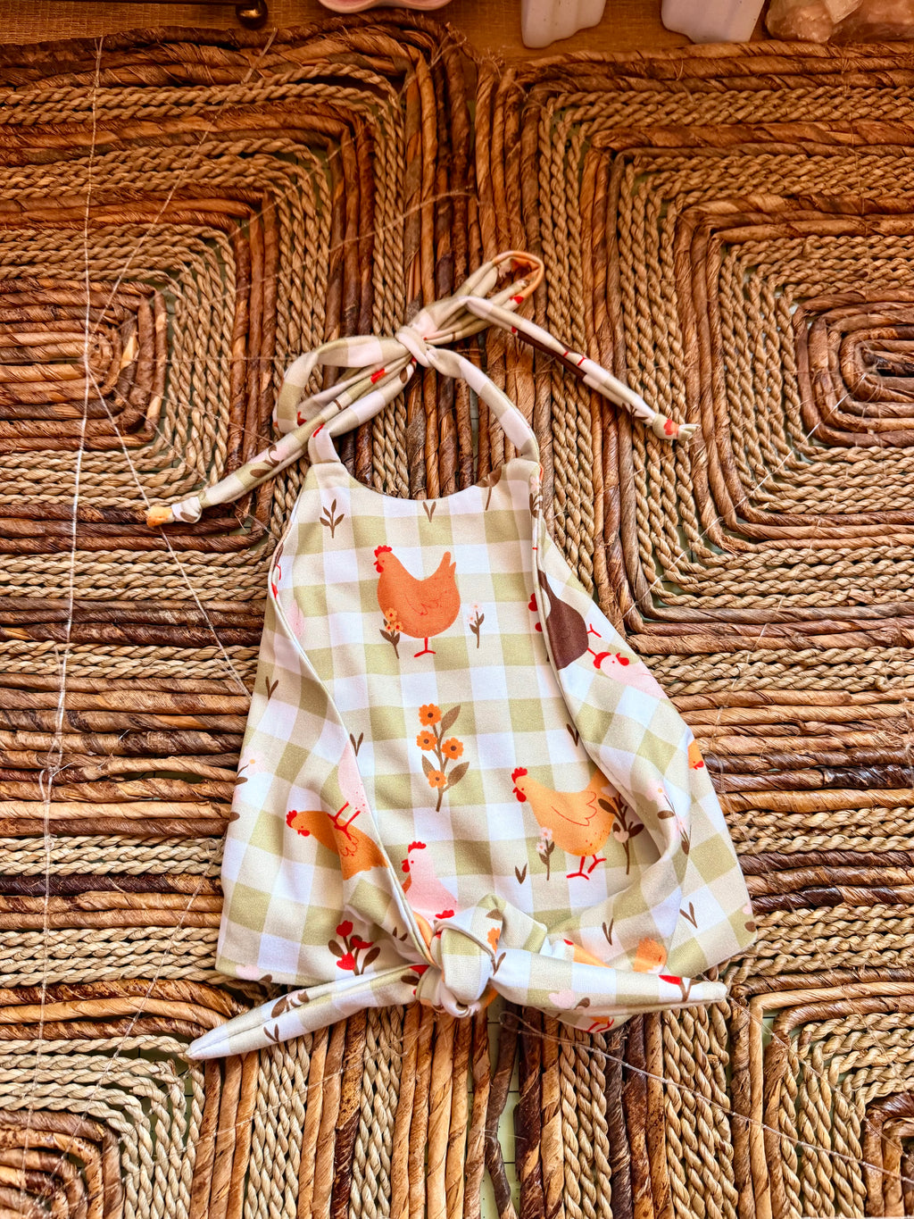 Gingham chickens oaklynn top + Kaia bummies + Aelin band