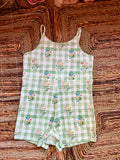 Green floral gingham summer romper (BIG KIDS) (Copy)