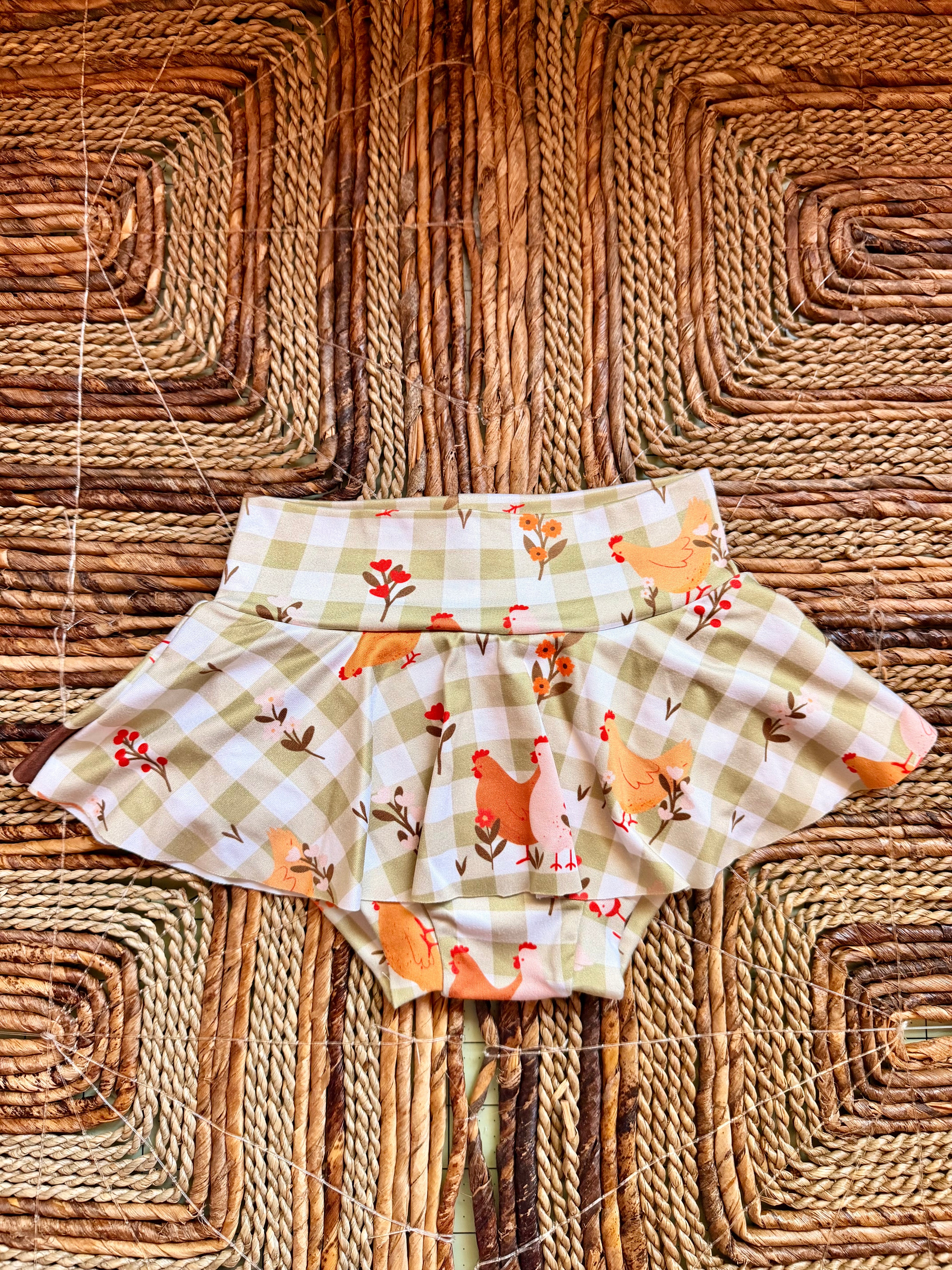 Gingham chickens oaklynn top + Kaia bummies + Aelin band