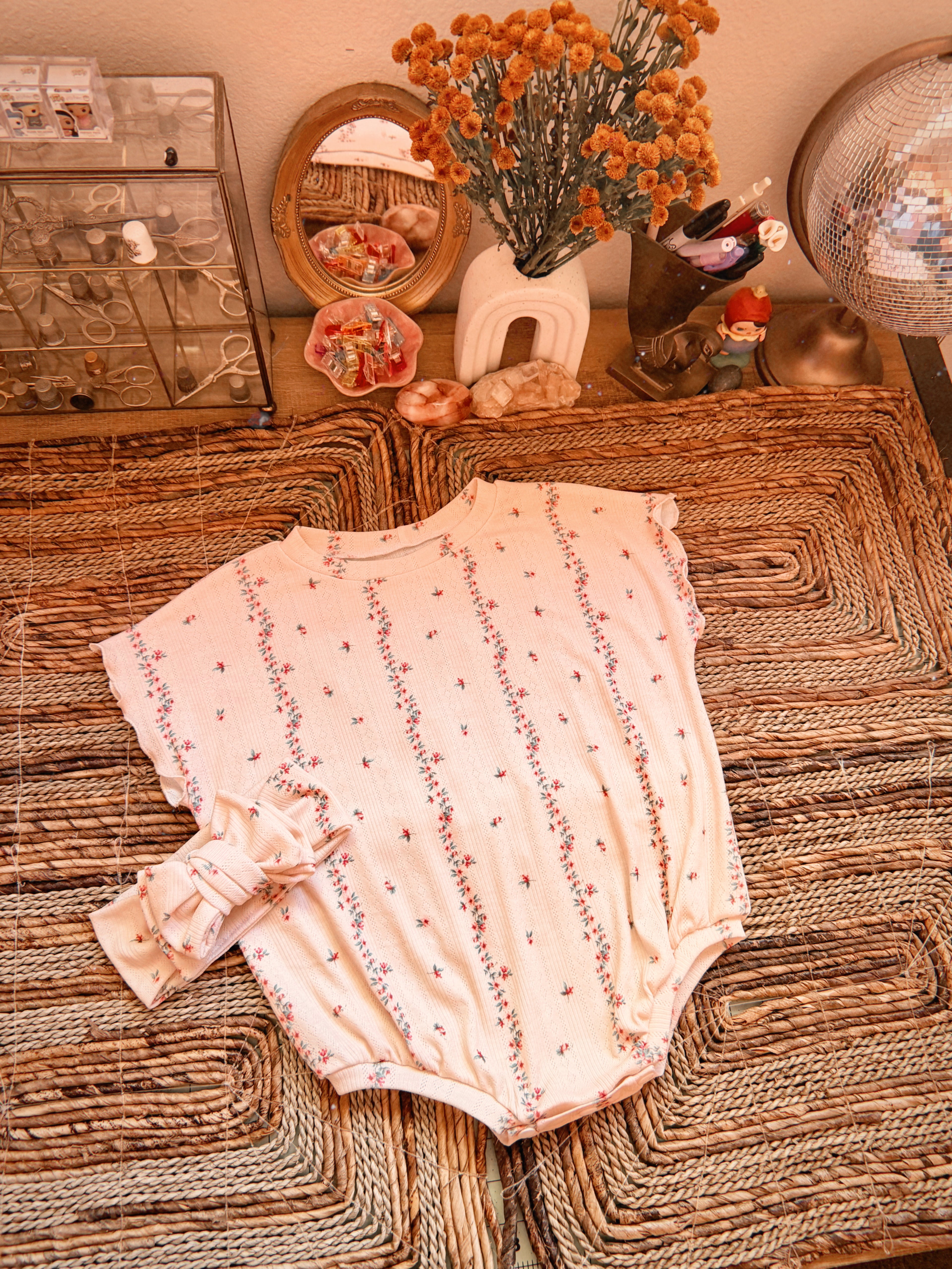 Cream floral Sofia romper + Aelin band