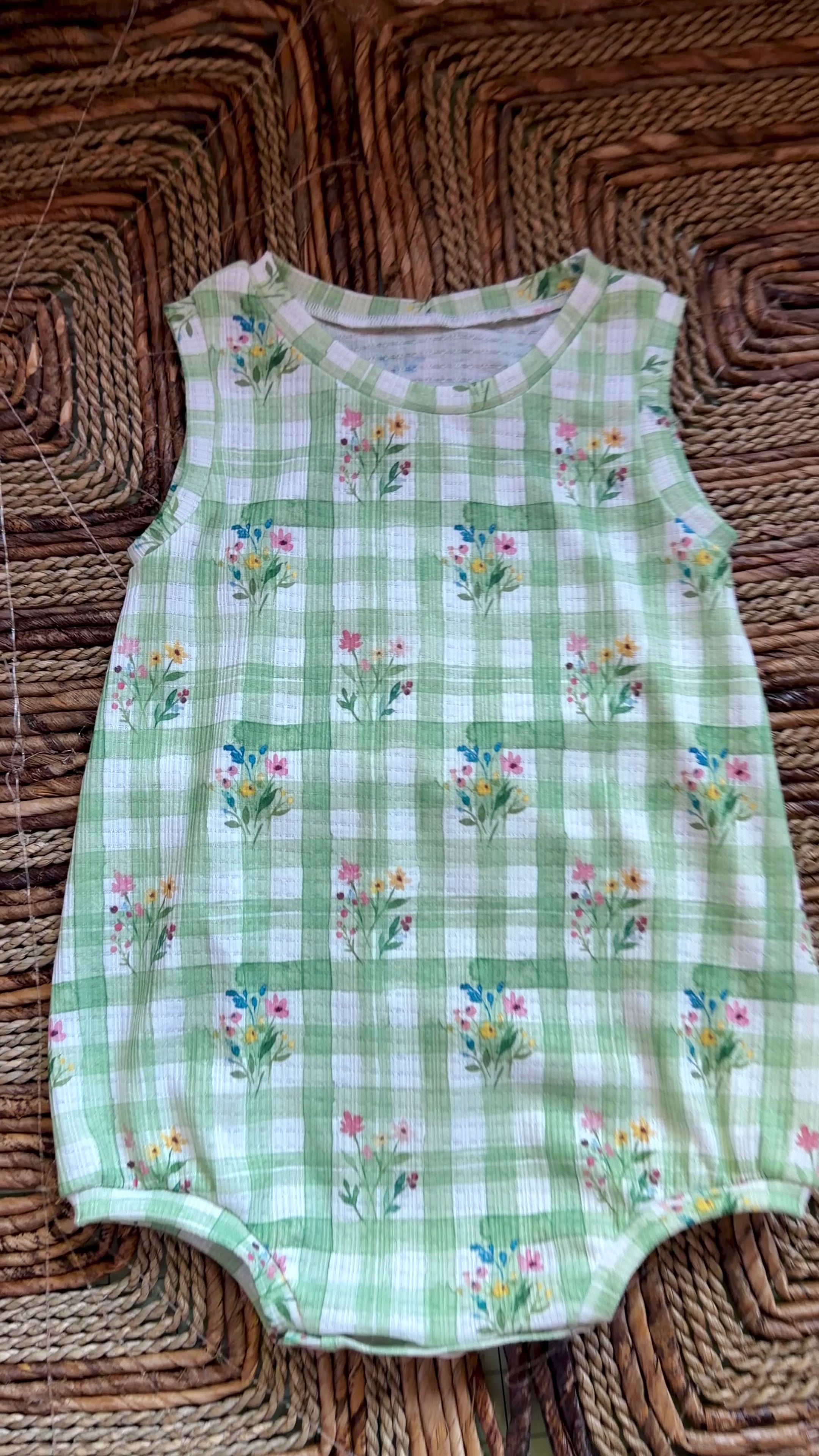 Green gingham floral Dawn romper