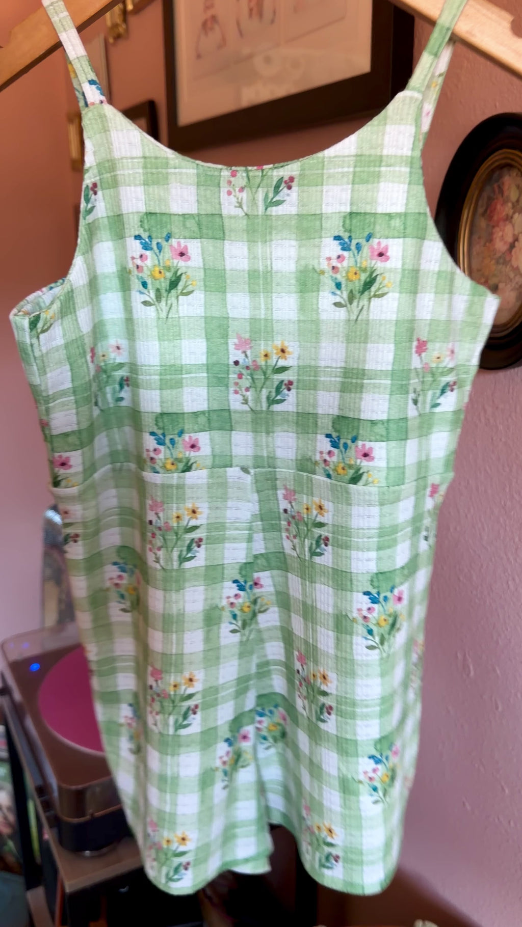 Green floral gingham summer romper (BIG KIDS) (Copy)