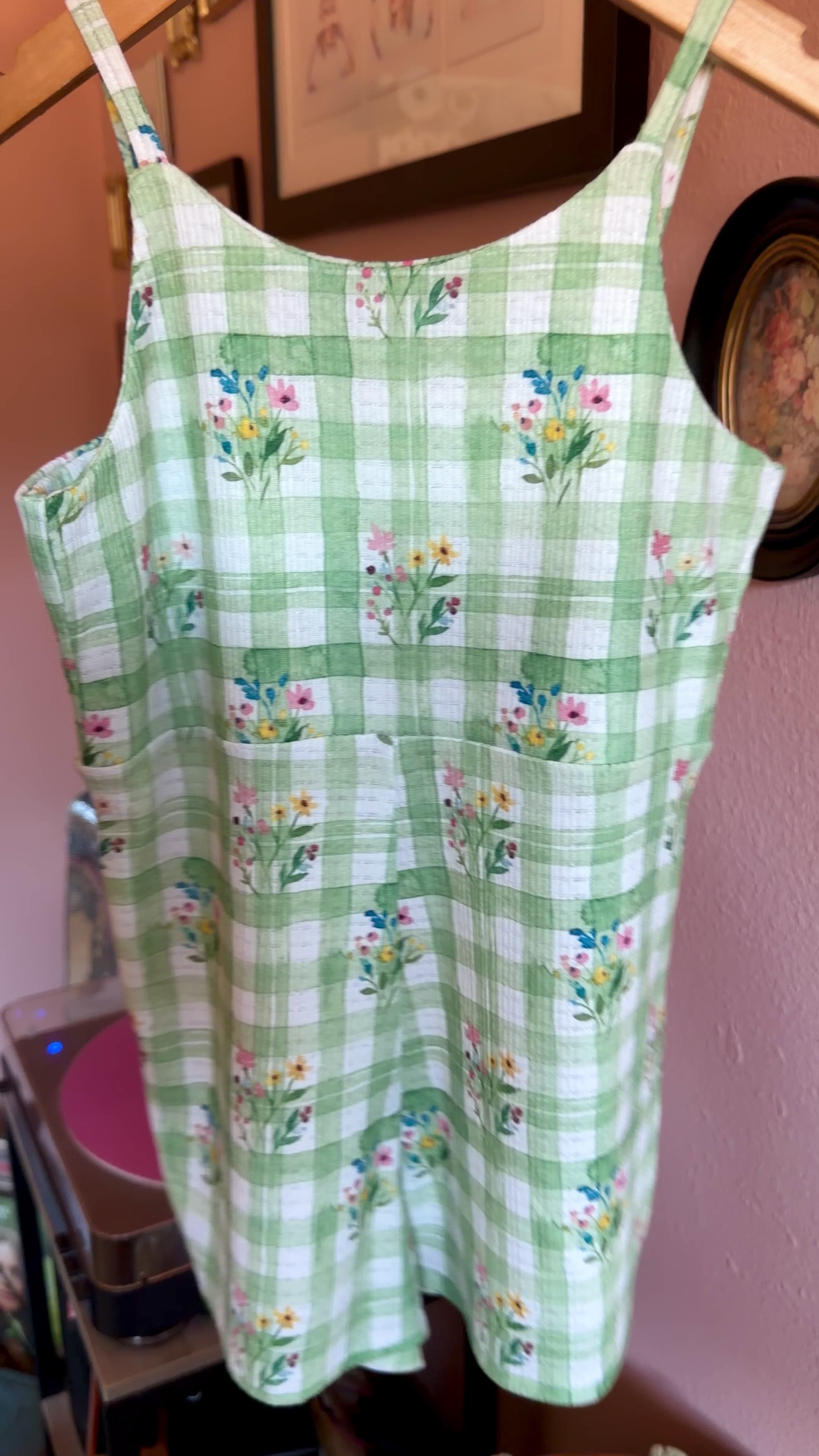 Green floral gingham summer romper (BIG KIDS) (Copy)